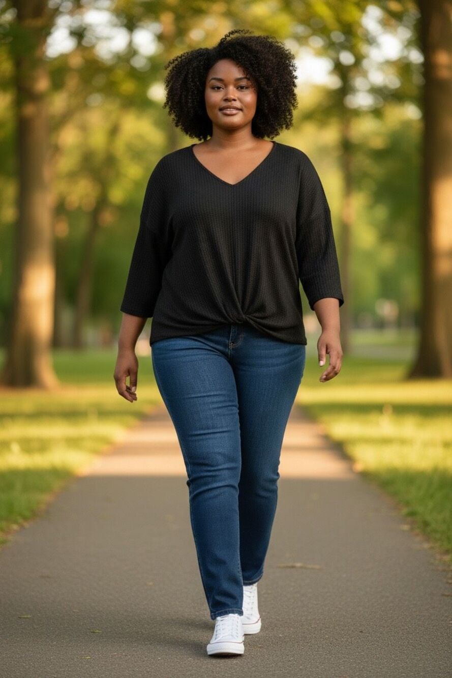 Notations Black Textured Twist Front Top XL
